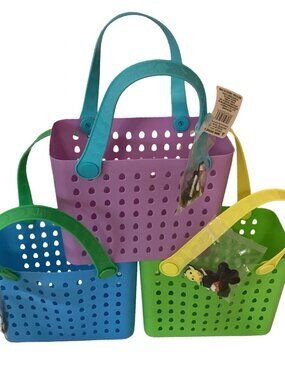 Viral Tote Bags Bundle 3pcs, (Yellow, Green, & Purple), Great Summer Bags, New